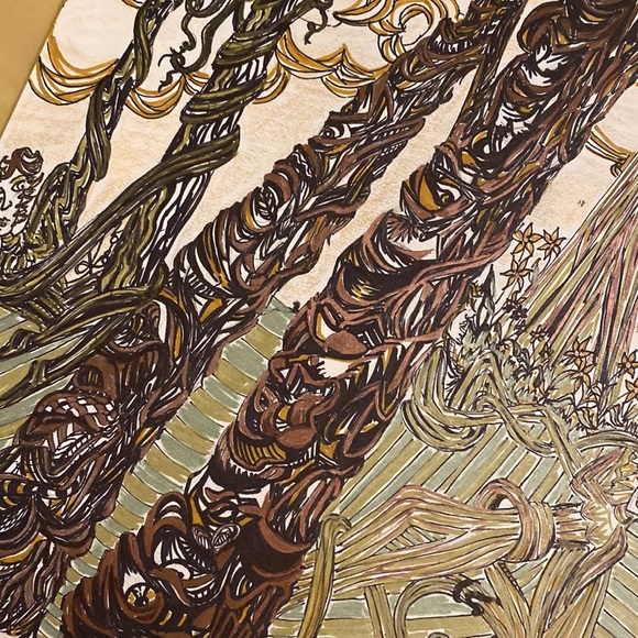 Unframed Original Art Drawing Illustration Fantasy Forest in metallic & Black - Picture 4 of 5